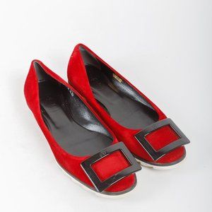 Roger Vivier Viv Gommette Red Suede Flats